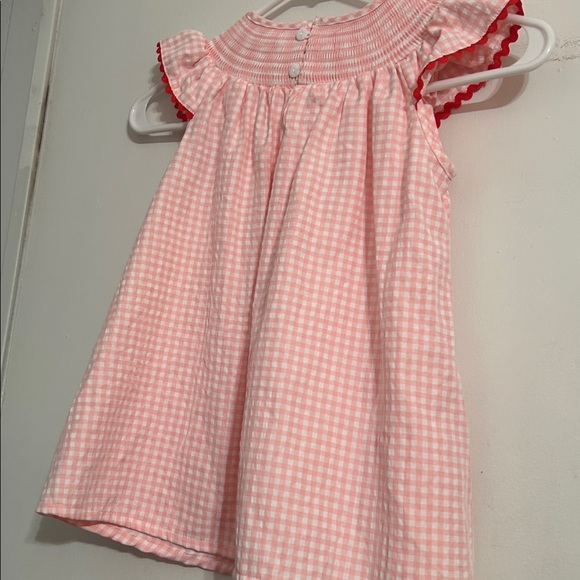 Pink Gingham Dress with Strawberry Embroidery and Smocking - Picture 4 of 7
